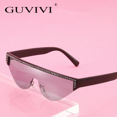 China 2019 One-Piece Sunglasses Rhinestone Cat Eye Sunglasses New Fashion GUVIVI Sunglasses Women Luxury Sunglasses for sale