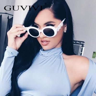 China Pink rhinestone sunglasses 2019 new brand fashion sunglasses GUVIVI sunglasses luxury oval shape sunglasses for sale