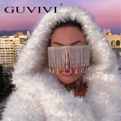 China Luxury Women's Oversized Design UV400 Sunglasses GUVIVI Unique Rhinestone Diamond Sun Glasses Wholesale 2020 New for sale