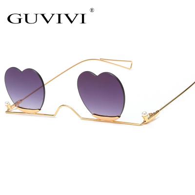 China Stylish sunglasses 2019 top selling heart shaped sunglasses uv400 protection gradient rimless GUVIVI sunglasses for sale