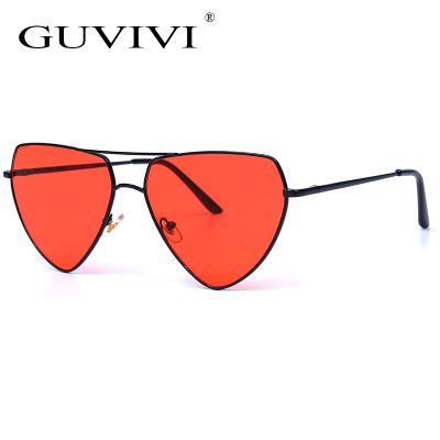 China Women's Red Cat Eye Custom Acetate Sunglasses New Fashion GUVIVI Heart Sunglasses and Metal Round Sunglasses for sale