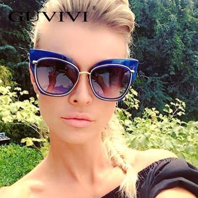 China New 2019 GUVIVI Optical Oversized Sunglasses Metal Cat Eye Sunglasses Women Eyewear Oversized Sunglasses for sale