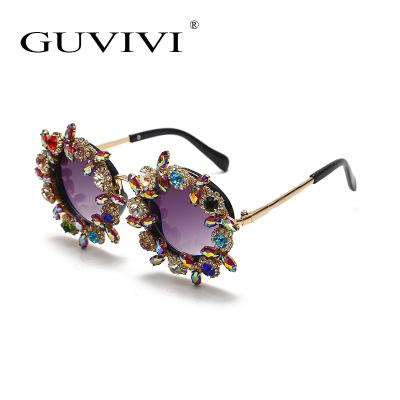 China Brand 2021 Luxury Round Child Sunglasses GUVIVI Fashion Kids Crystal Sunglasses New 2021 Luxury Round Child Sunglasses Crystal Brand Custom Sun Glasses for sale