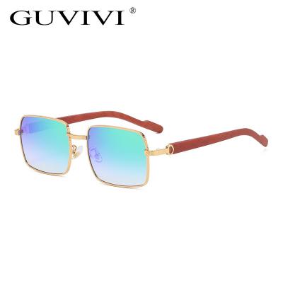 China GUVIVI sunglasses square color film 2021 fashion new men's and women's small metal frame lenses for wood grain trendy sunglasses wholesale for sale