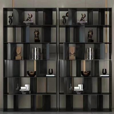 China Black Room Separator Bookshelf Interior See Through Bookshelf Room Divider for sale