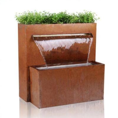 China Rectangle Corten Steel Fountain Sculpture Outdoor Garden Water Statues for sale