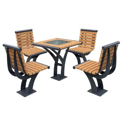 China Outdoor-Parktisch und Bank Set Edelstahl Holztisch mit 4 Sitzplätzen zu verkaufen