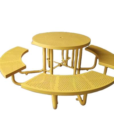 China Stainless Steel Round Dining Table With Chair Leisure Wood Picnic Table Bench for sale