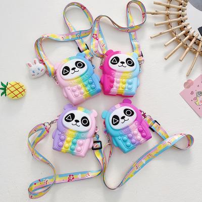 China Wholesale Cute Panda Push Bubble Coin Purse Women Silicone Wallet Ladies High Quality Waterproof Handbags Girls Cross - Body Kids Bags for sale