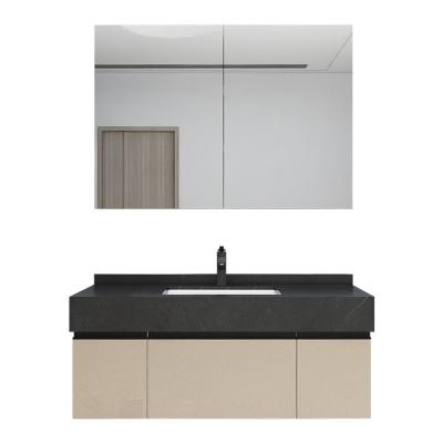 China Modern Bathroom Sink Countertop Cabinet Mirror Optional Color Design Sound Matching Cabinet With LED Lights for sale