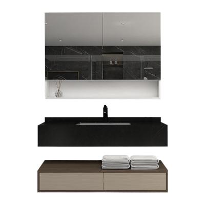 China Modern Popular Layered Design With Quartz Stone Ceramic Countertops Sink Bathroom Cabinet Mirror With Cabinets for sale