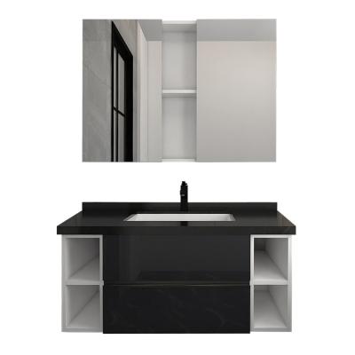 China Double Drawer Mirror Cabinet Modern Wall Mounted Ceramic Sink Bathroom Cabinet for sale