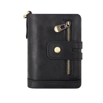 China Retro Leather Men's Zipper Casual Multifunction Coin Purse New Trend Business RFID Wallet Brush Fashion Anti-theft Card Holders for sale