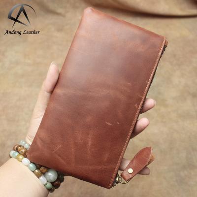 China Minimalist Waterproof Crazy Horse Leather Japanese Genuine Leather Wallets Fashion Purse Long Slim Women's Phone Pocket Wallet Retro Men's for sale