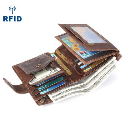 China RFID Men's Multi-Card Wallet RFID Casual Vintage Wallet Large Capacity Clutch Bag Genuine Leather Leather Purse for sale