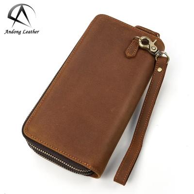 China Men's Long RFID Wallet Purse For Men's Genuine Cow Leather Casual Clutch Bags New Fashion Retro Large High Capacity Double Zipper for sale