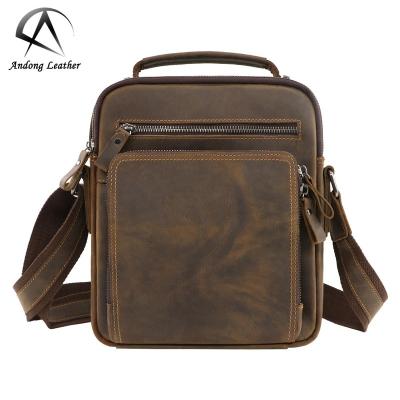 China Men Genuine Leather Genuien Cow Shoulder Bag Leather Cross - Retro Body Bags Business Handbag Crazy Horse Leather Messenger Bag For Man for sale