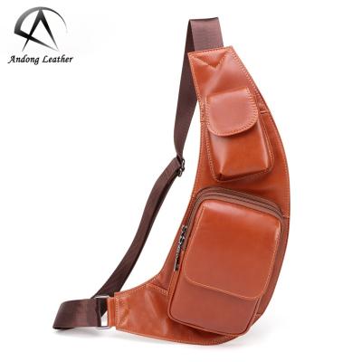 China GENUINE LEATHER chest bag men outdoor sports andong shoulder messenger bags whip business men bag genuine cow leather for sale