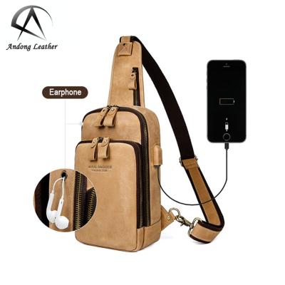 China Royal Bagger GENUINE LEATHER Shoulder Chest Bags For Men Crazy Horse Leather Shoulder Bag With Load Port Cross - Body Pocket Daypack Business for sale