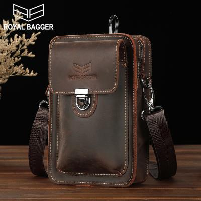 China Water Proof Royal Bagger Waist Pack For Men Crazy Horse Small Shoulder Phone Pouch Genuine Leather Belt Male Sling Leather Bag Bags Retro for sale