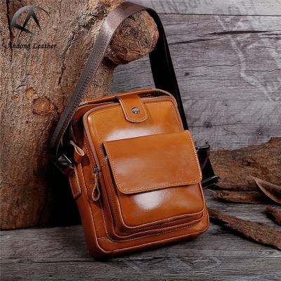 China Andong Genuine Leather GENUINE LEATHER Handbag Leather Bag Cross - Body Bags For Men Messenger Bag Man Shoulder Bags Male Phone Handbags Wave Bag for sale