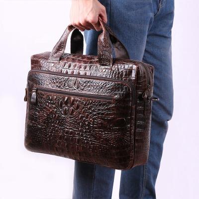 China GENUINE LEATHER Briefcase Men's Business Handbag Men's Business Bag Layer Cowhide Crocodile Embossed Embossed 15.6 Inch Computer Bag Men's Casual Bag for sale