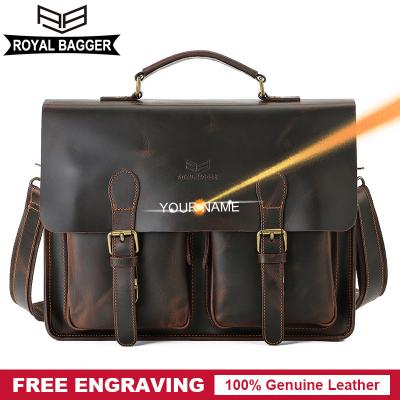 China Royal Bagger GENUINE LEATHER 14 Inch Laptop Briefcase For Male Messenger Crazy Horse Business Shoulder Bags Mens Genuine Cowhide Leather Handbag for sale