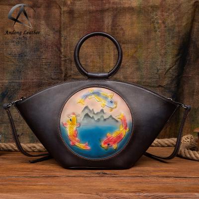 China Andong Fashion New Top-handle Leather Bag for Women Retro Cow Genuine Leather Shoulder Bag Ladies Girl Elegant Multifunctional Cross - Body for sale