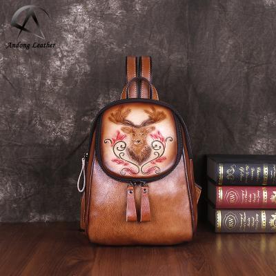 China Andong GENUINE LEATHER Leather Backpack New Fashion Genuine Leather Retro Women's Cow Ladies Street Shoulder Bag Large Capacity Girl Handbag for sale