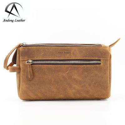 China Vintage Royal Bagger Cosmetic Bag For Men's Crazy Horse Leather Clutch Bags Classic Genuine Leather Man Travel Pocket Purse Handbag Retro for sale