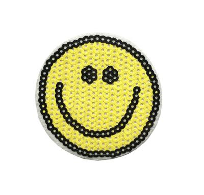 China Viable Wholesale Iron On Embroidery Smile Face Sequin Patch for sale