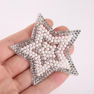 China Wholesale Clear White 3D Rhinestone Star Applique Iron On Adhesive Patch For Garment Or Bag for sale