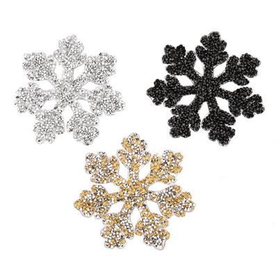 China Wholesale 3D Gold Silver Black Snowflakes Pattern Iron On Rhinestone Applique Beaded Patch For Garment for sale