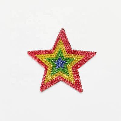 China Wholesale Hot Sale 3D Rainbow Color DIY Star Rhinestone Patch 65mm Iron On Glue Backing Bling Sequin Beaded Applique For Jacket for sale