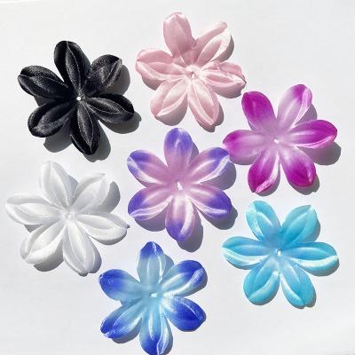 China Hot Selling DIY 6.5cm Shinny Satin Flower Polyester Printed Artificial 100% Petal Shinny 6 Petal Fabric Decorative Flower for sale