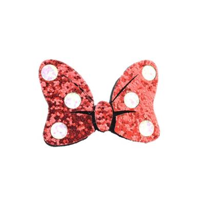 China Viable Custom Handmade Glitter Minnie Bow Patch Red Glitter With White Dots Sew On Bow Hair Accessory for sale