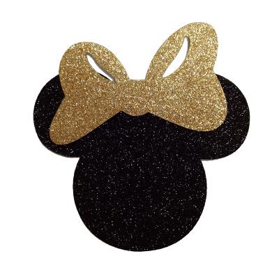 China Durable Customized Heat Pressed Iron On PU Glitter Die Cut Mouse Head Garment Patch for sale