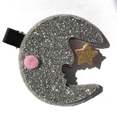 China Hair Custom High Quality Metal Hair Clip Style Children's Hair Clips Silver Glitter Moon Star Shape Hair Clip for sale