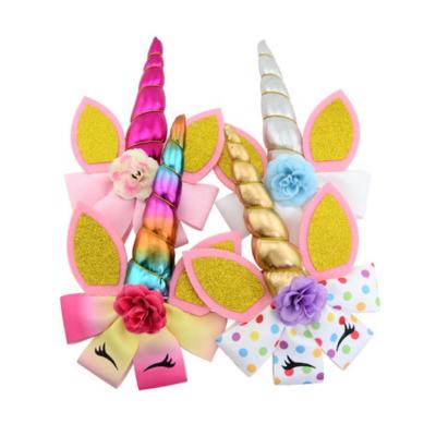 China Hair Fashion Girls Hair Pins Party Use Handmade 3D DIY Ribbon Bow Hair Accessory Felt Glitter Unicorn Hair Clip for sale