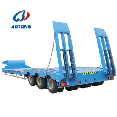 China 4 Line 8 Axle Exposed Tire Heavy Duty Low Bed Semi Truck Trailer / Truck Trailers With Rear Ladder For Sale for sale