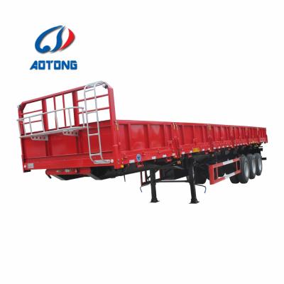 China 3 axle 50tons flat bed drop trailer truck semi trailer bulk cargo side trailer truck for sale for sale