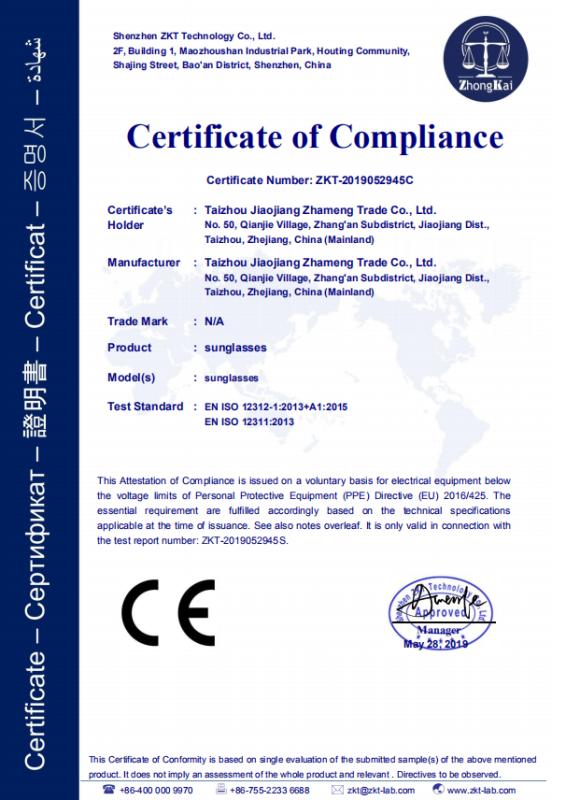 CE - Taizhou Jiaojiang Zhameng Trade Co., Ltd.