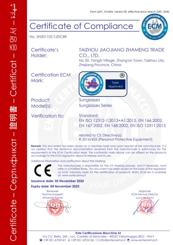 CE - Taizhou Jiaojiang Zhameng Trade Co., Ltd.