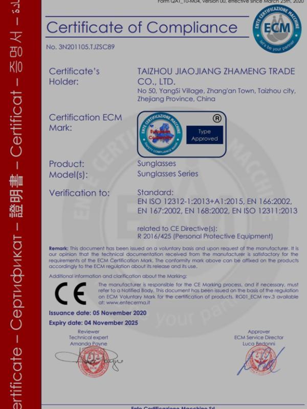 CE - Taizhou Jiaojiang Zhameng Trade Co., Ltd.