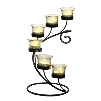 China Factory Decoration Home Accent Metal Sconce Straight With Clear Glass Holds 6 Candles for sale