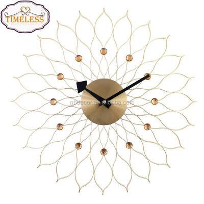 China Factory direct design sunflower sunflower gold sunflower metal decorative wall clock for sale