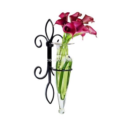 China Home Decoration Garden Decoration Wrought Iron Wall Flower Vase Rack for sale