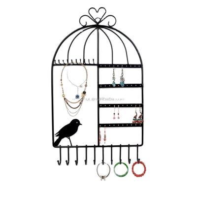 China Factory Directly Jewelry Display Organizer Black Birdcage Shape Wall Mount Jewelry Stand for sale