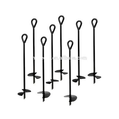 China Ground anchor with cord practical powder coated 15 in. long 8pcs packed black ground anchor with rope for sale