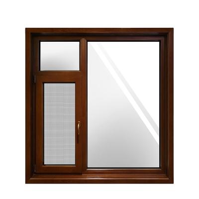 China Postmodern Aluminum Wood Composite Inward Opening KN75 Aluminum Casement Window for sale